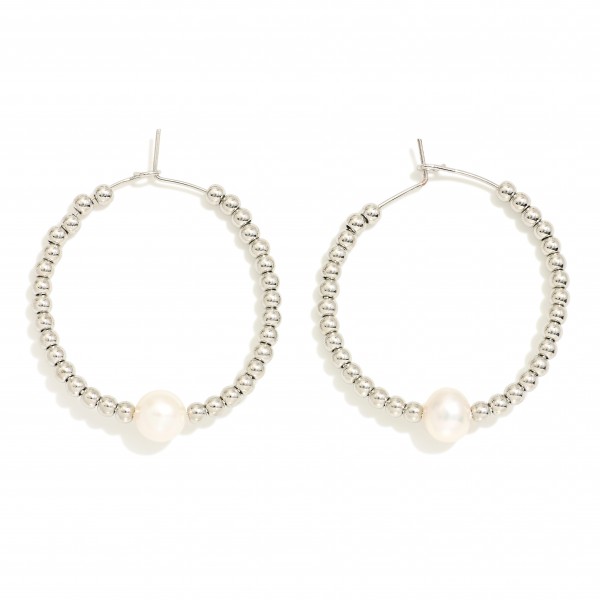 Wholesale metal Beaded Hoop Earrings Pearl Bead Detail D