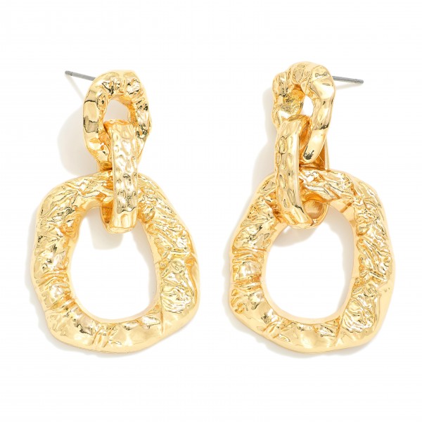 Wholesale linked Textured Metal Hoops Drop Earrings L