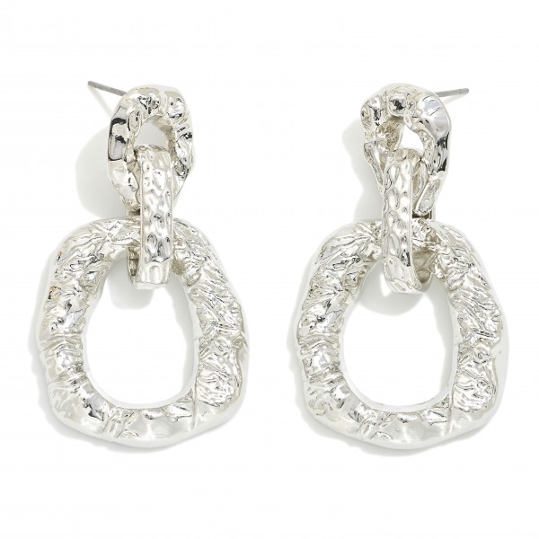 Wholesale linked Textured Metal Hoops Drop Earrings L