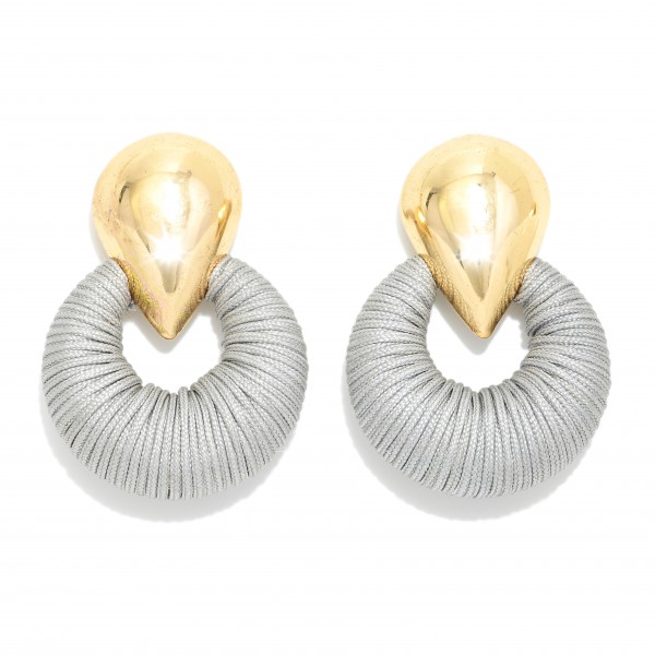 Wholesale thread Wrapped Hoop Door Knocker Drop Earrings Inverted Metal Teardrop