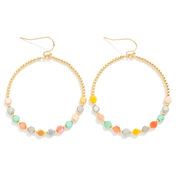 Beaded Wire Hoop Earrings Featuring Dainty Gold Tone Beads and Bi-Faced Faceted Glass Beads

- Approximately 2" L