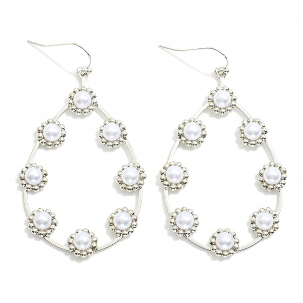 Wholesale pearl Flower Studded Teardrop Drop Earrings L