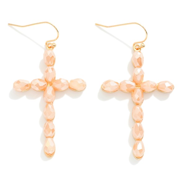 Wholesale faceted Bead Cross Drop Earrings Metal Backing L
