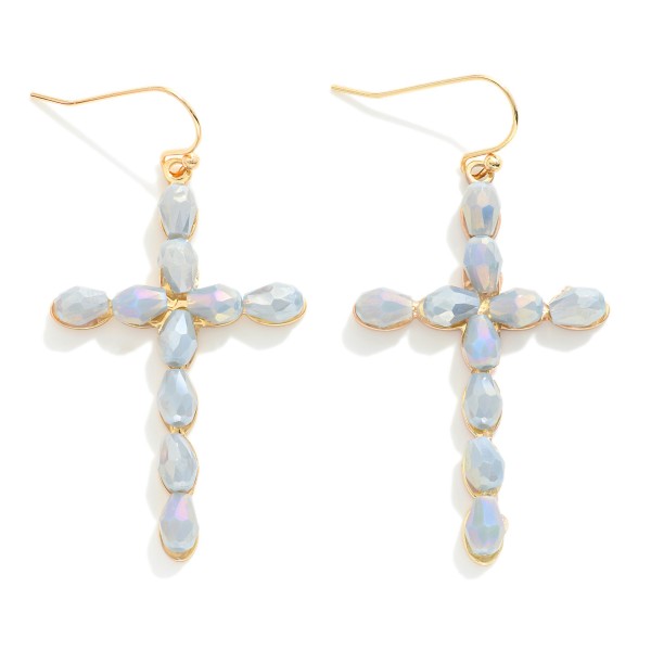 Wholesale faceted Bead Cross Drop Earrings Metal Backing L