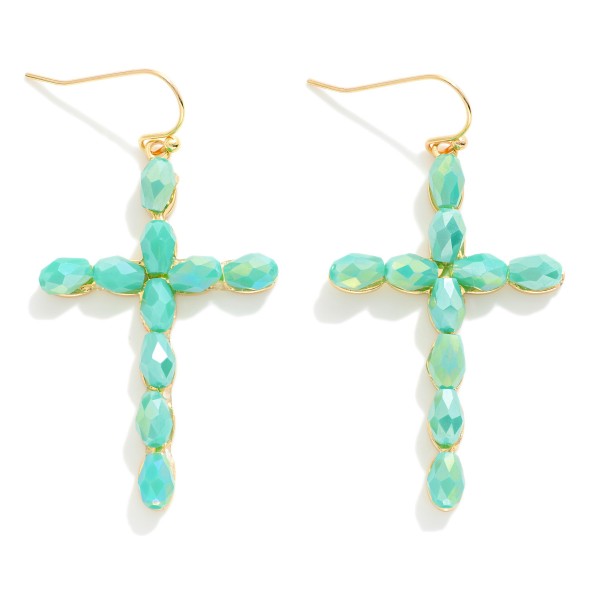 Wholesale faceted Bead Cross Drop Earrings Metal Backing L