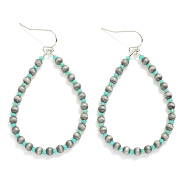 Wholesale brushed Metal Beaded Teardrop Drop Earrings L