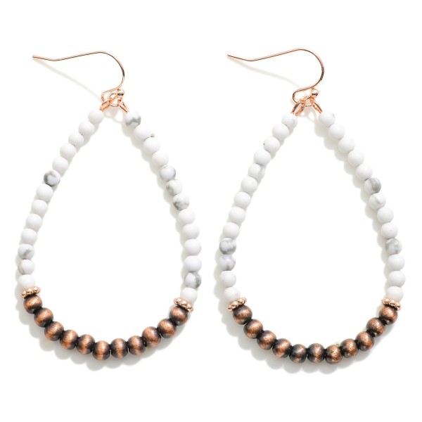 Wholesale natural Stone Brushed Metal Beaded Teardrop Drop Earrings L