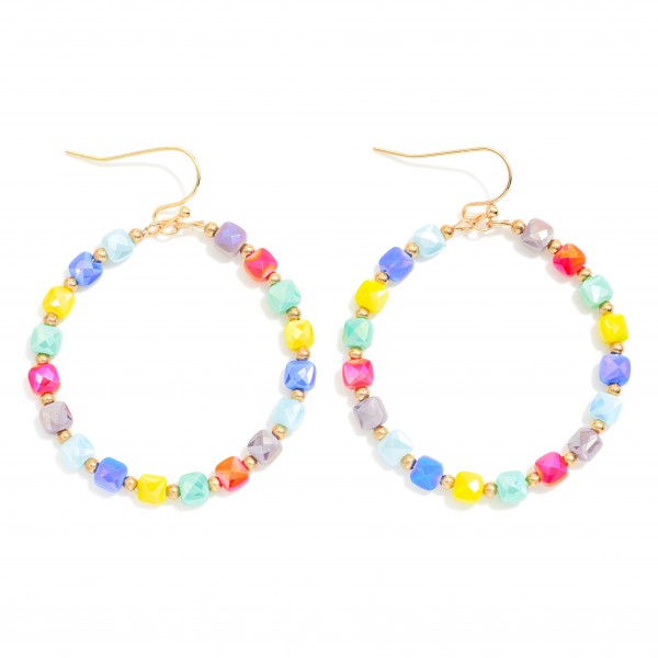 Wholesale cushion Square Cut Beaded Hoop Drop Earrings L