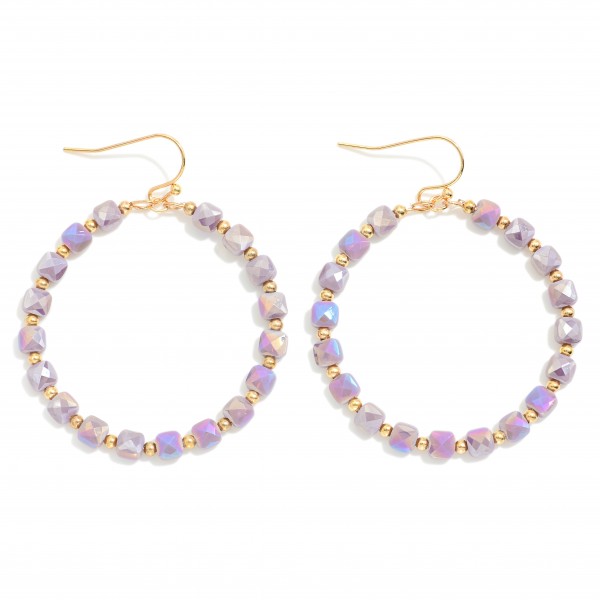 Wholesale cushion Square Cut Beaded Hoop Drop Earrings L