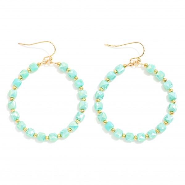 Wholesale cushion Square Cut Beaded Hoop Drop Earrings L