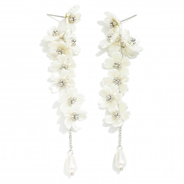 Wholesale pearlescent Flower Tassel Drop Earrings Pearl Bead Charms L