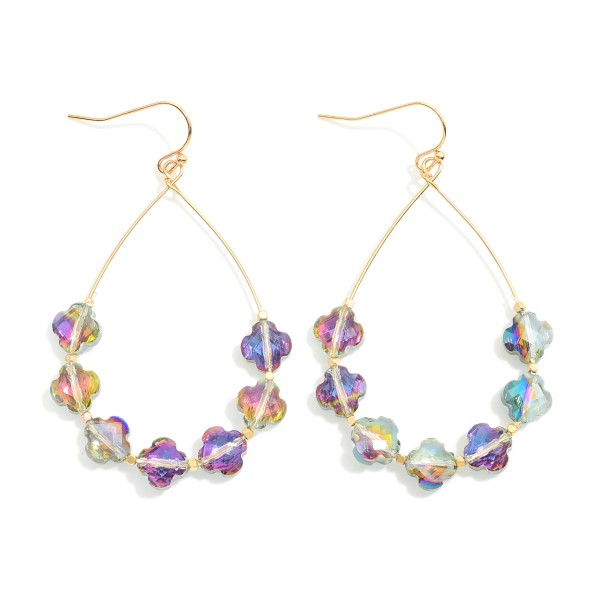 Wholesale glass Crystal Clover Beaded Teardrop Drop Earrings L