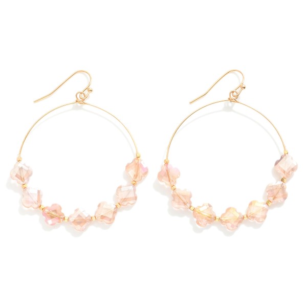 Wholesale glass Crystal Clover Beaded Wire Hoop Drop Earrings L