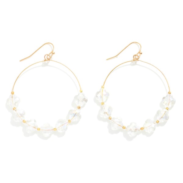 Wholesale glass Crystal Clover Beaded Wire Hoop Drop Earrings L