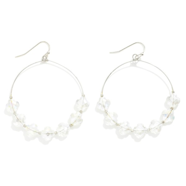 Wholesale glass Crystal Clover Beaded Wire Hoop Drop Earrings L