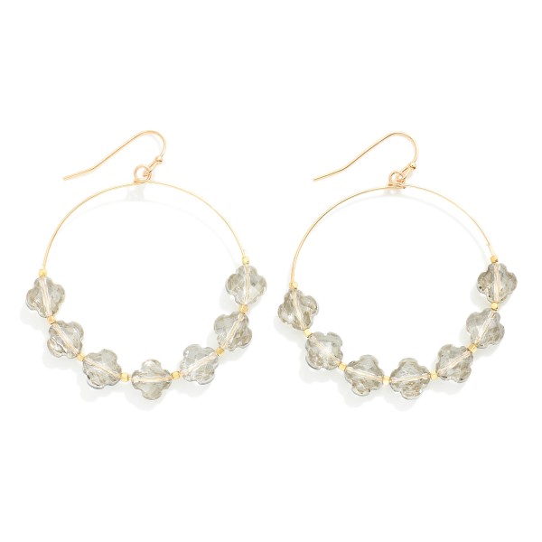 Wholesale glass Crystal Clover Beaded Wire Hoop Drop Earrings L