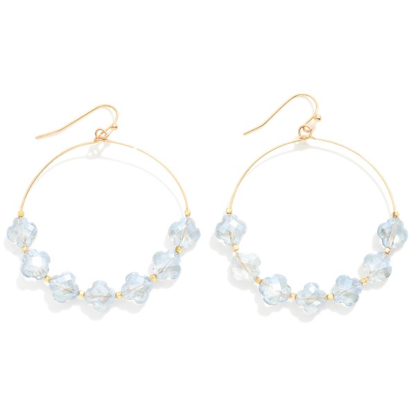 Wholesale glass Crystal Clover Beaded Wire Hoop Drop Earrings L