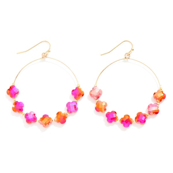 Wholesale glass Crystal Clover Beaded Wire Hoop Drop Earrings L