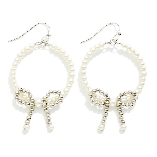 Wholesale pearl Beaded Hoop Drop Earrings Metal Beaded Bow L