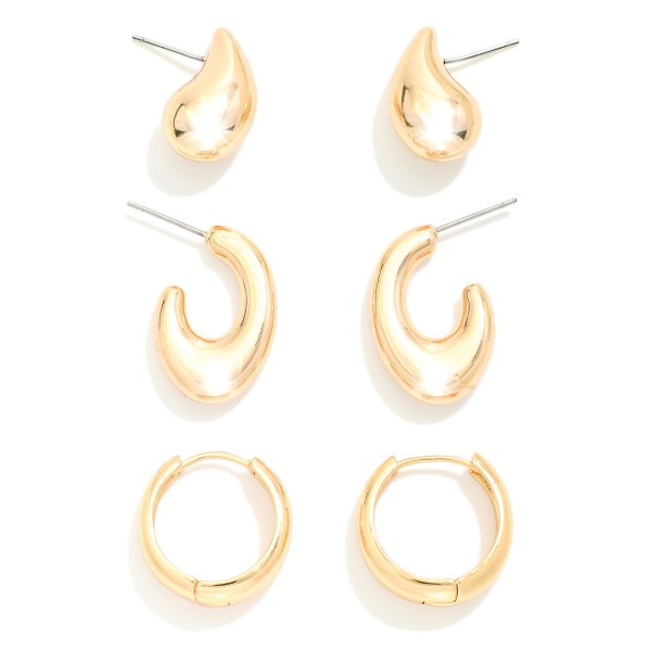 Wholesale set Three Metal Hoop Teardrop Post Drop Earrings L