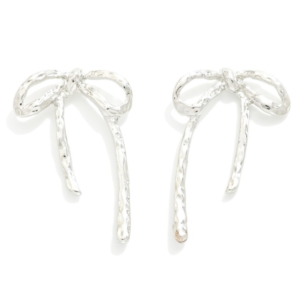 Wholesale dimpled Metal Bow Post Drop Earrings L