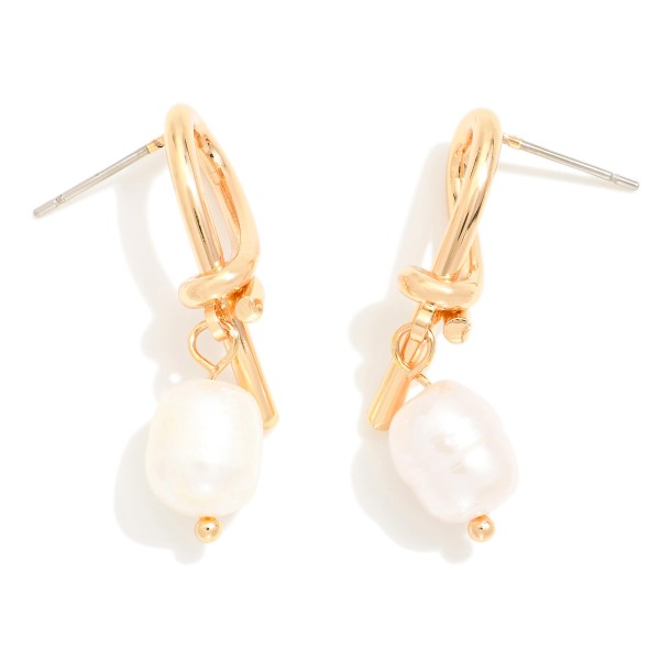 Wholesale knotted Metal Post Drop Earrings Pearl Detail D
