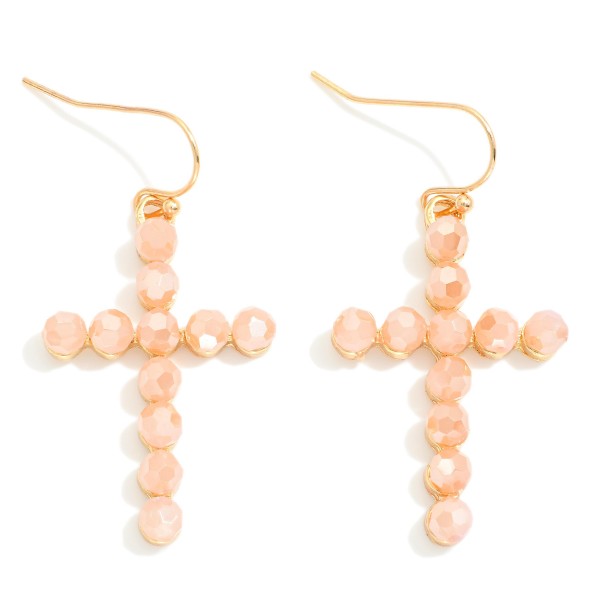 Wholesale faceted Bead Cross Drop Earrings Metal Backing L