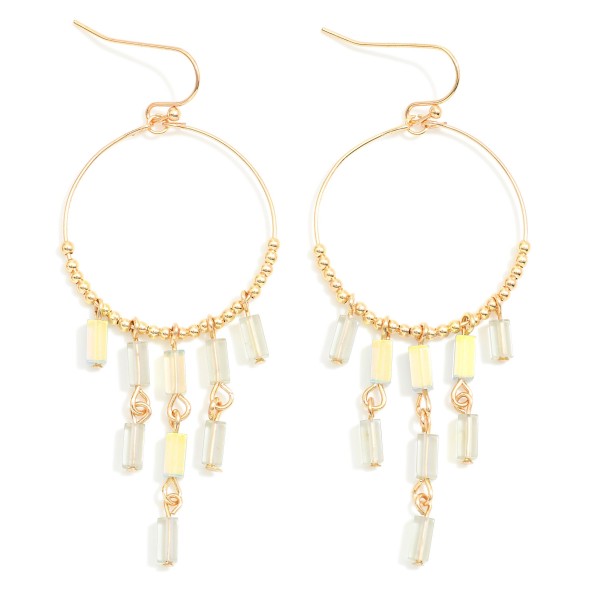 Wholesale metal Beaded Wire Hoop Drop Earrings Glass Crystal Square Bead Tassels