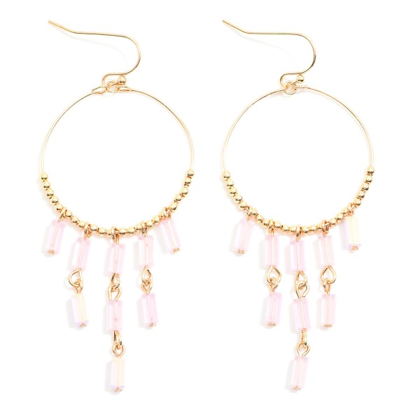 Wholesale metal Beaded Wire Hoop Drop Earrings Glass Crystal Square Bead Tassels
