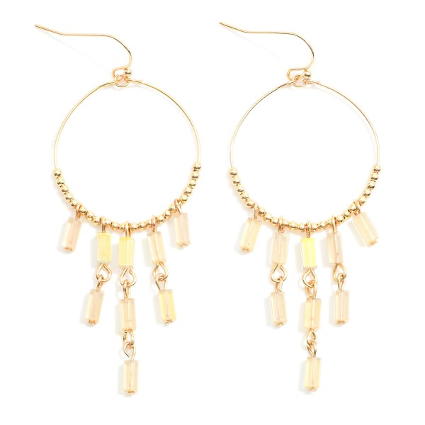 Wholesale metal Beaded Wire Hoop Drop Earrings Glass Crystal Square Bead Tassels