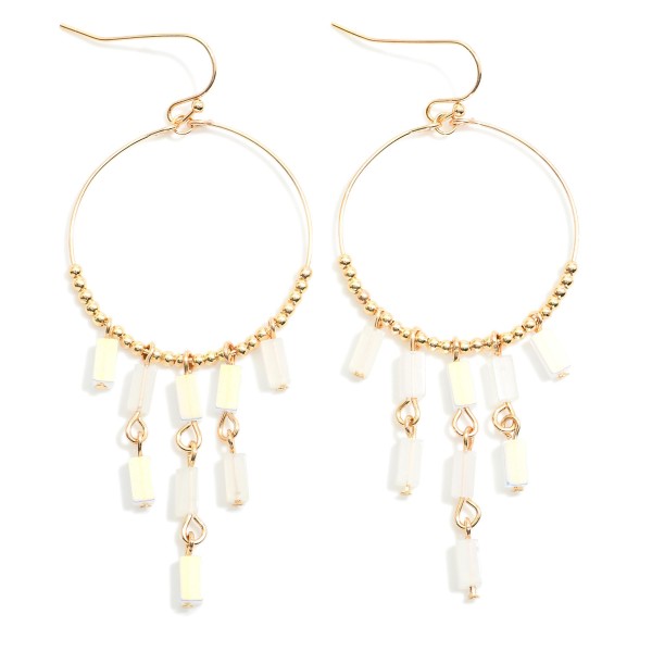 Wholesale metal Beaded Wire Hoop Drop Earrings Glass Crystal Square Bead Tassels