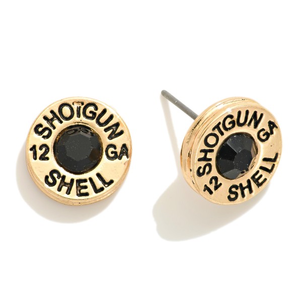Wholesale gauge Shotgun Shell Stud Earrings Rhinestone Center D