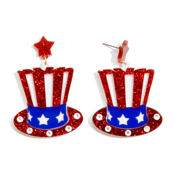 Wholesale glitter Acetate Uncle Sam Top Hat Drop Earrings L