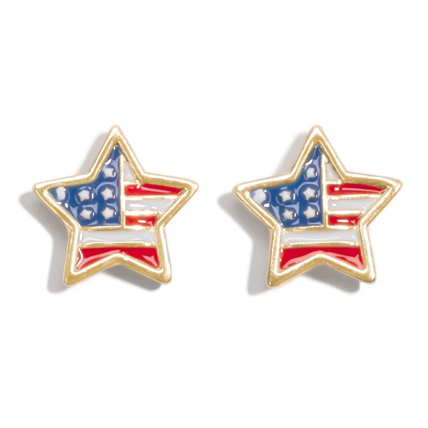 Wholesale enamel Metal American Flag Star Stud Earrings W