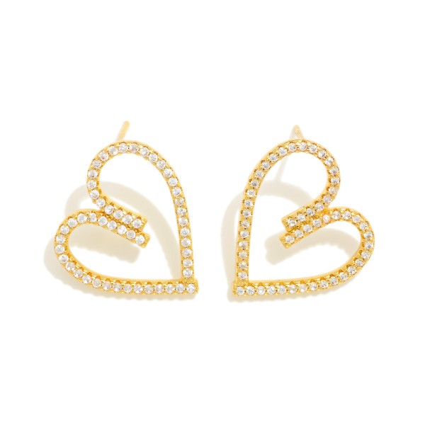 Wholesale gold Dipped Cubic Zirconia Pearl Studded Heart Oversized Stud Earrings