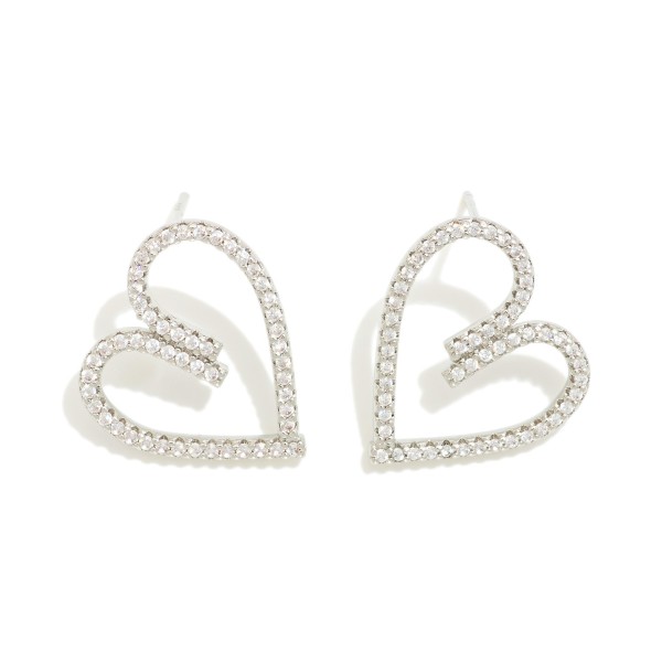 Wholesale gold Dipped Cubic Zirconia Pearl Studded Heart Oversized Stud Earrings