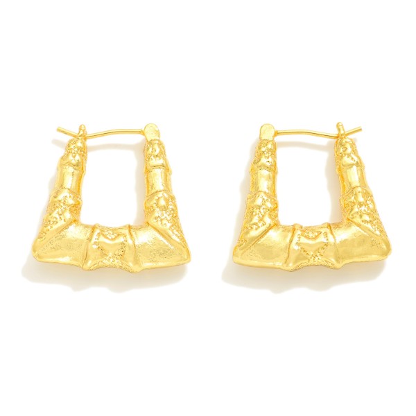 Wholesale gold Dipped Rectangular Textured Bamboo Hoop Earrings Gold White Gold