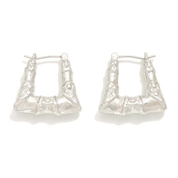 Wholesale gold Dipped Rectangular Textured Bamboo Hoop Earrings Gold White Gold