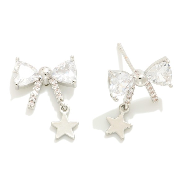 Wholesale dainty Gold Dipped Cubic Zirconia Bow Stud Earrings Star Charms Gold W
