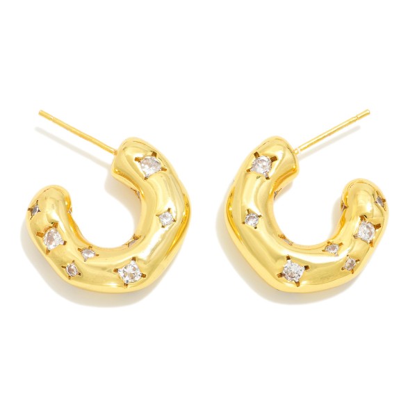 Wholesale gold Dipped Cubic Zirconia Studded Huggie Hoop Earrings Gold White Gol