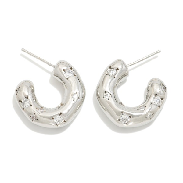 Wholesale gold Dipped Cubic Zirconia Studded Huggie Hoop Earrings Gold White Gol