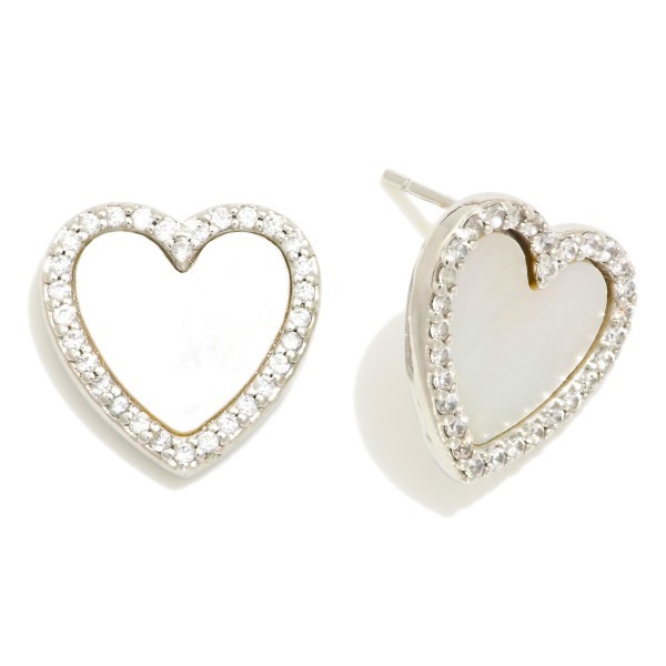 Wholesale pearlescent Gold Dipped Cubic Zirconia Studded Heart Stud Earrings Gol