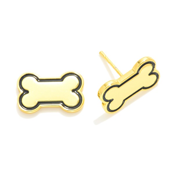 Wholesale gold Dipped Dog Bone Stud Earrings Gold White Gold Dipped Hypoallergen