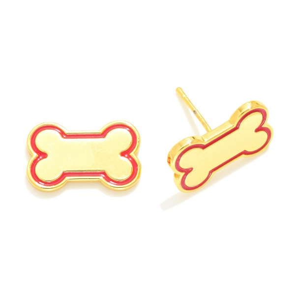 Wholesale gold Dipped Dog Bone Stud Earrings Gold White Gold Dipped Hypoallergen