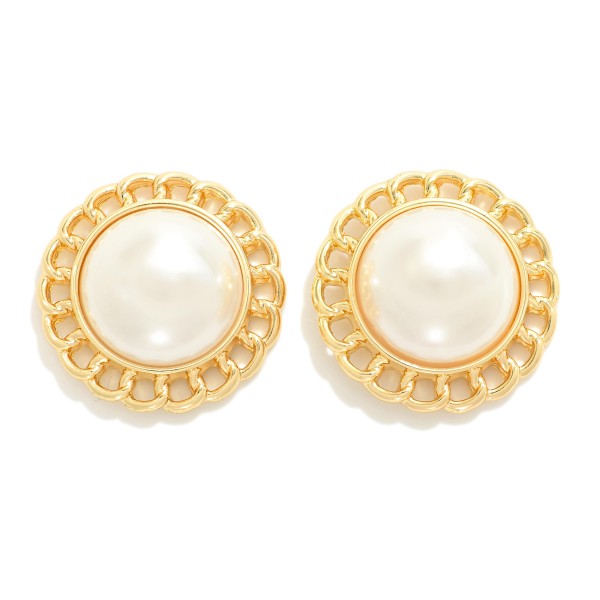 Wholesale oversized Pearl Stud Earrings Metal Ruffle Border D