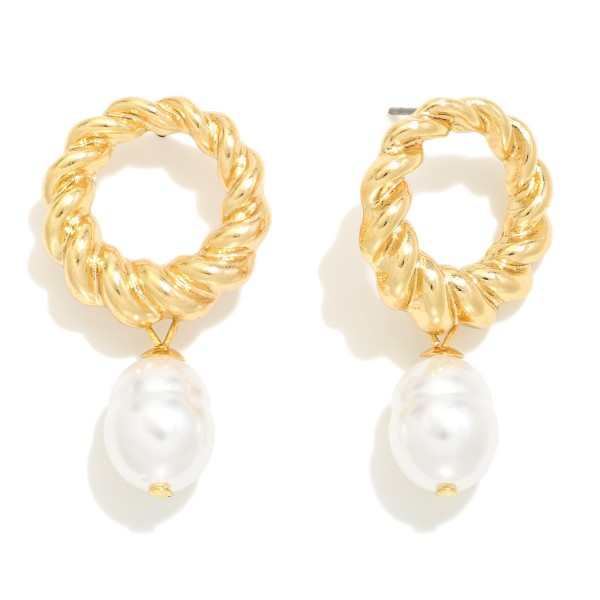 Wholesale gold Twisted Hoop Post Drop Earrings Pearl Charms L