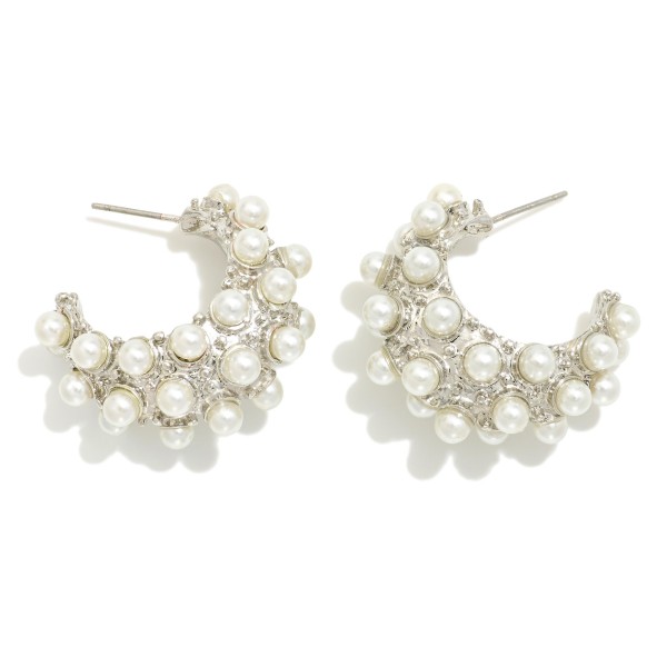 Wholesale silver Gold Dipped Pearl Studded Hoop Earrings Silver Gold Dipped D