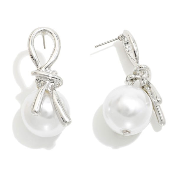 Wholesale silver Gold Dipped Knot Post Drop Earrings Large Pearl Charm Silver Go