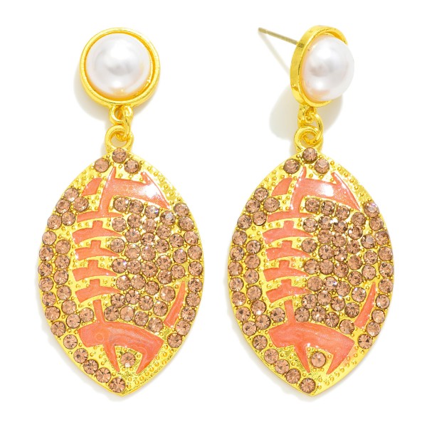 Wholesale rhinestone Studded Football Drop Earrings Pearl Stud Posts L