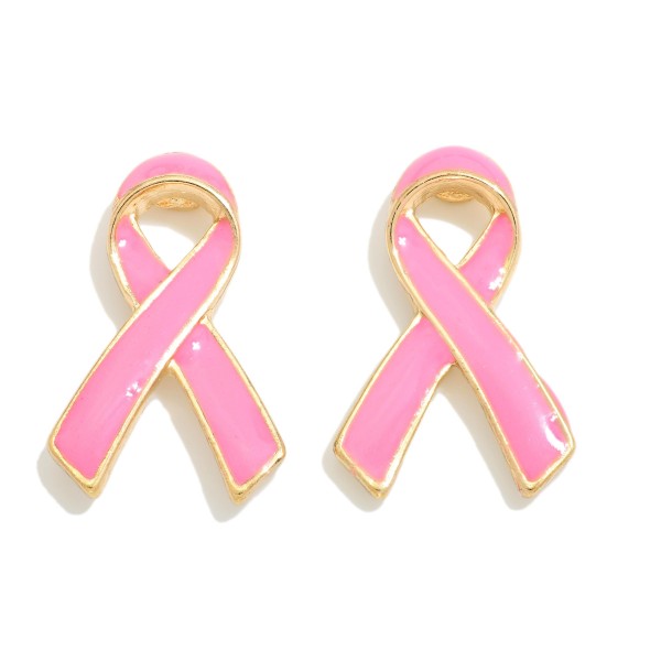 Enamel Pink Ribbon Stud Earrings

- Approximately .75" L